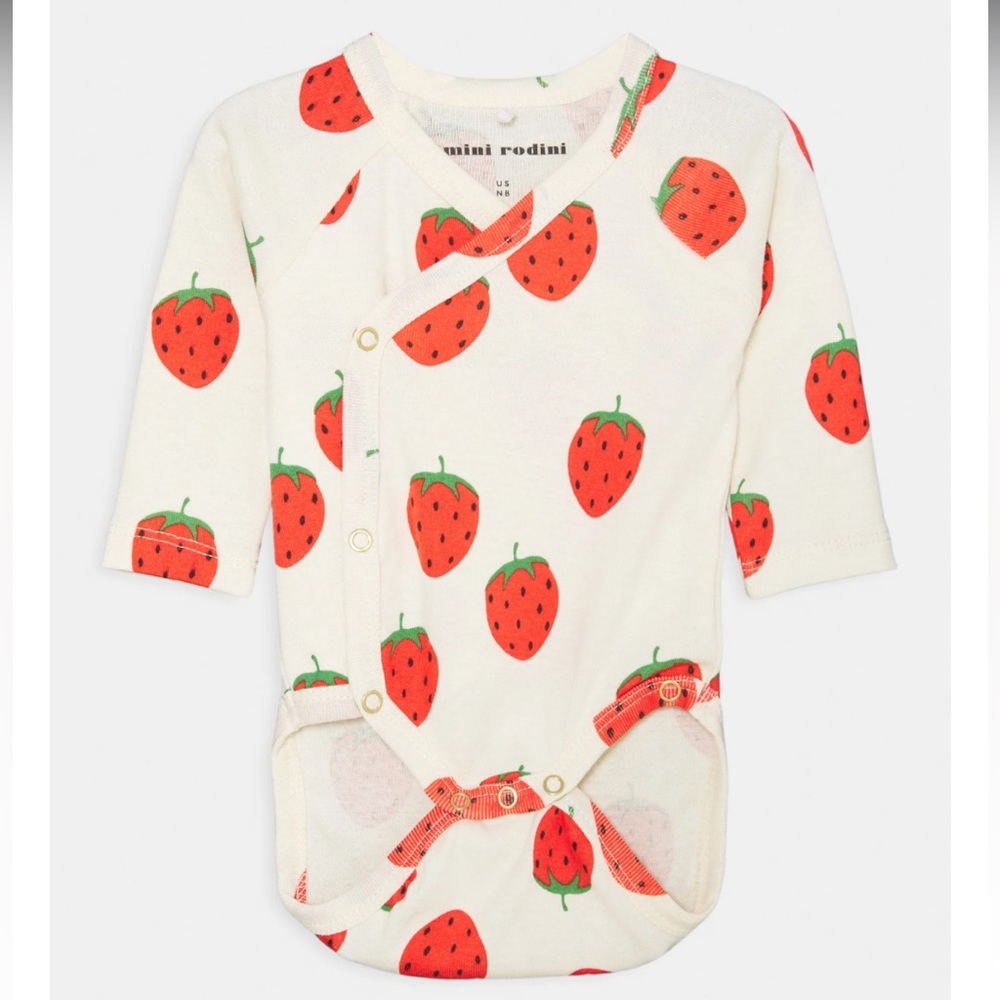 Mini Rodini Strawberry Long Sleeve Bodysuit , 6 months